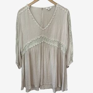 Umgee Peasant Top Boho Embroidered Crochet Lace Womens Large Festival‎ Pullover